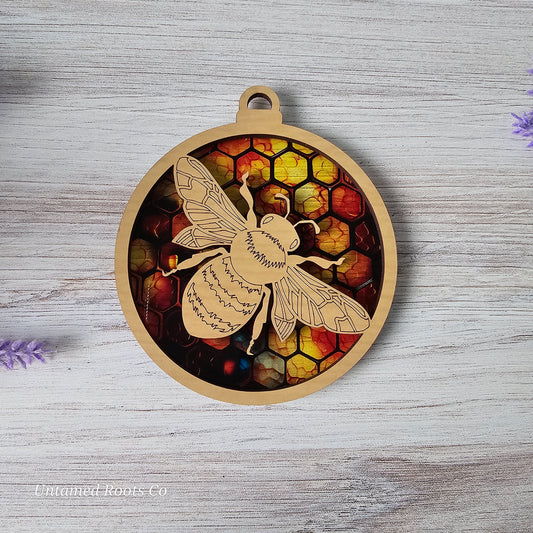 Bee Suncatcher Ornament - Translucent Honeycomb