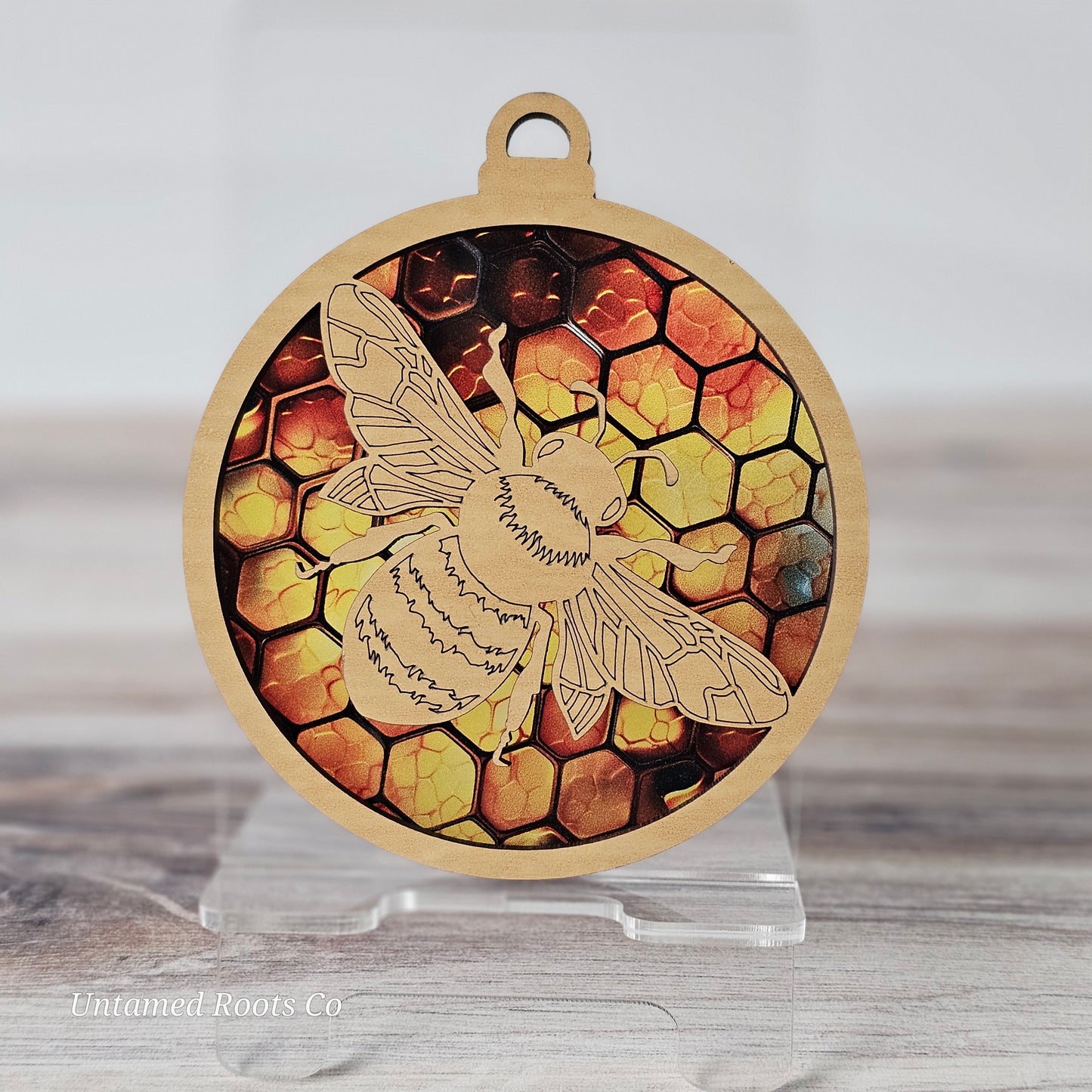 Bee Suncatcher Ornament - Translucent Honeycomb