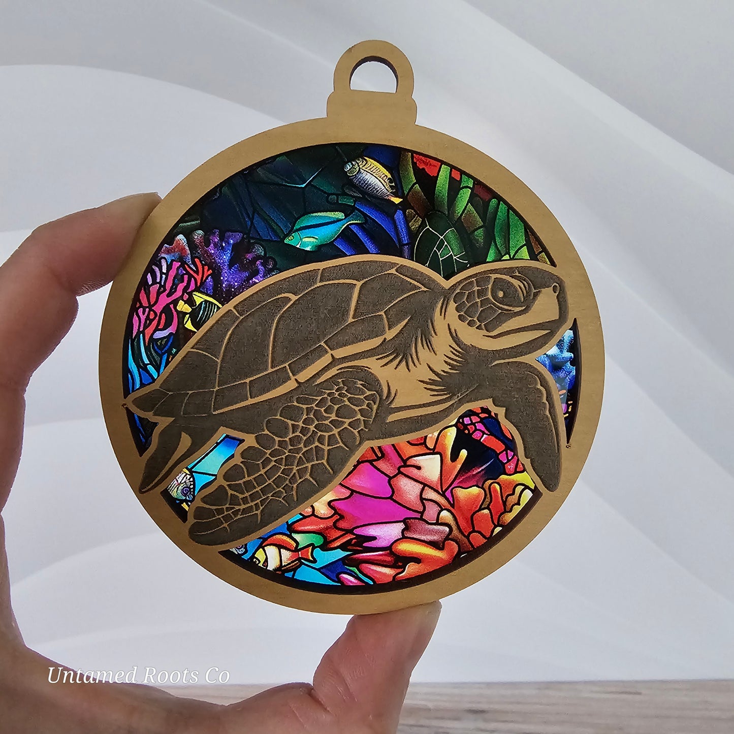 Sea Turtle Suncatcher Ornament - Translucent Coral Reef