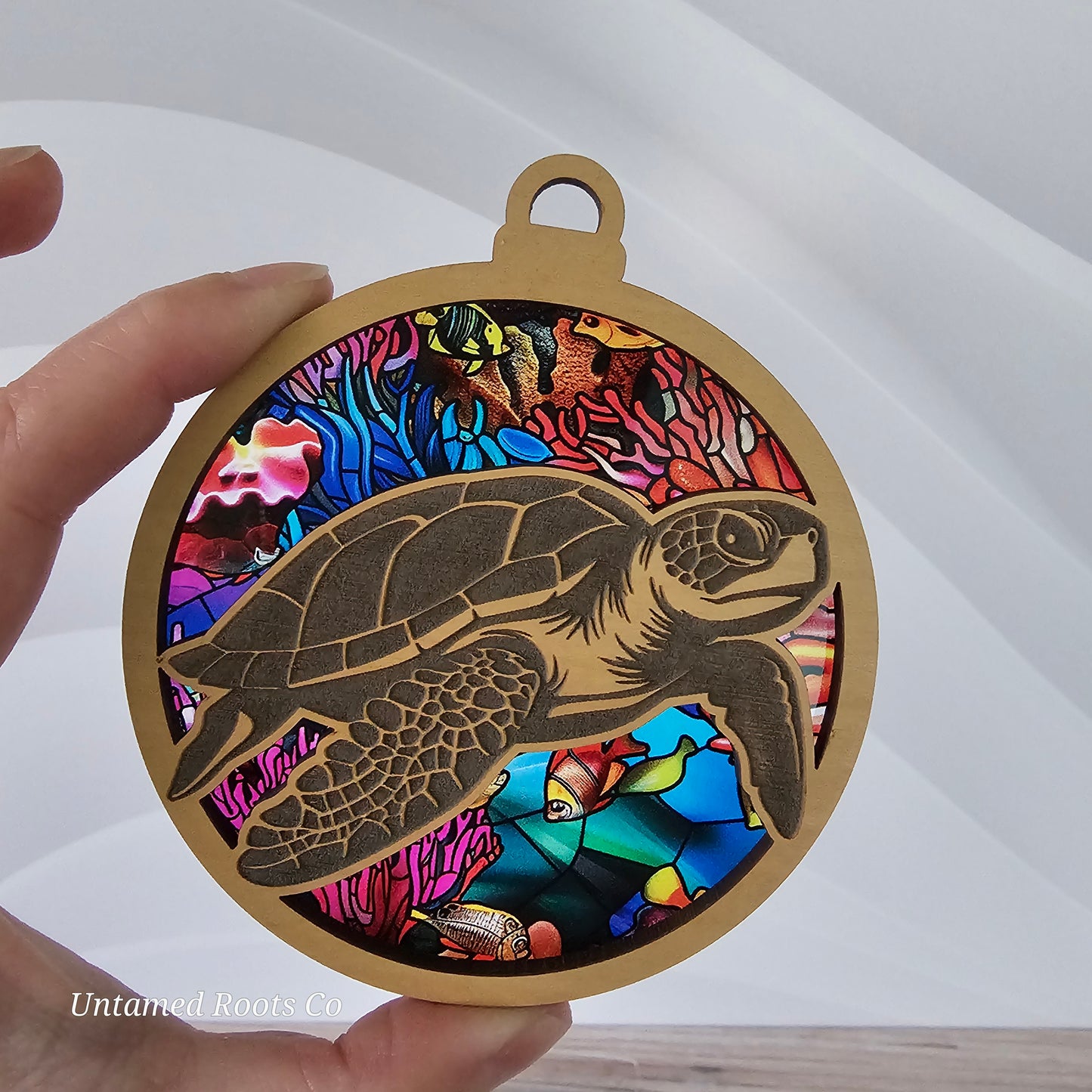 Sea Turtle Suncatcher Ornament - Translucent Coral Reef
