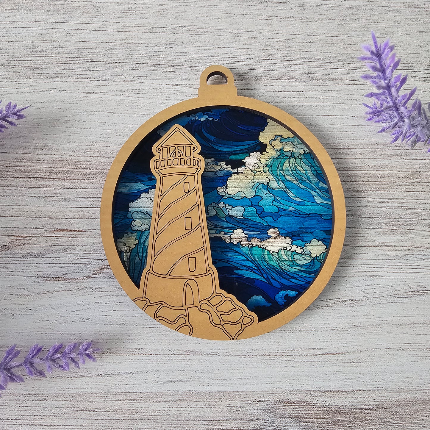 Lighthouse Suncatcher Ornament - Translucent Waves