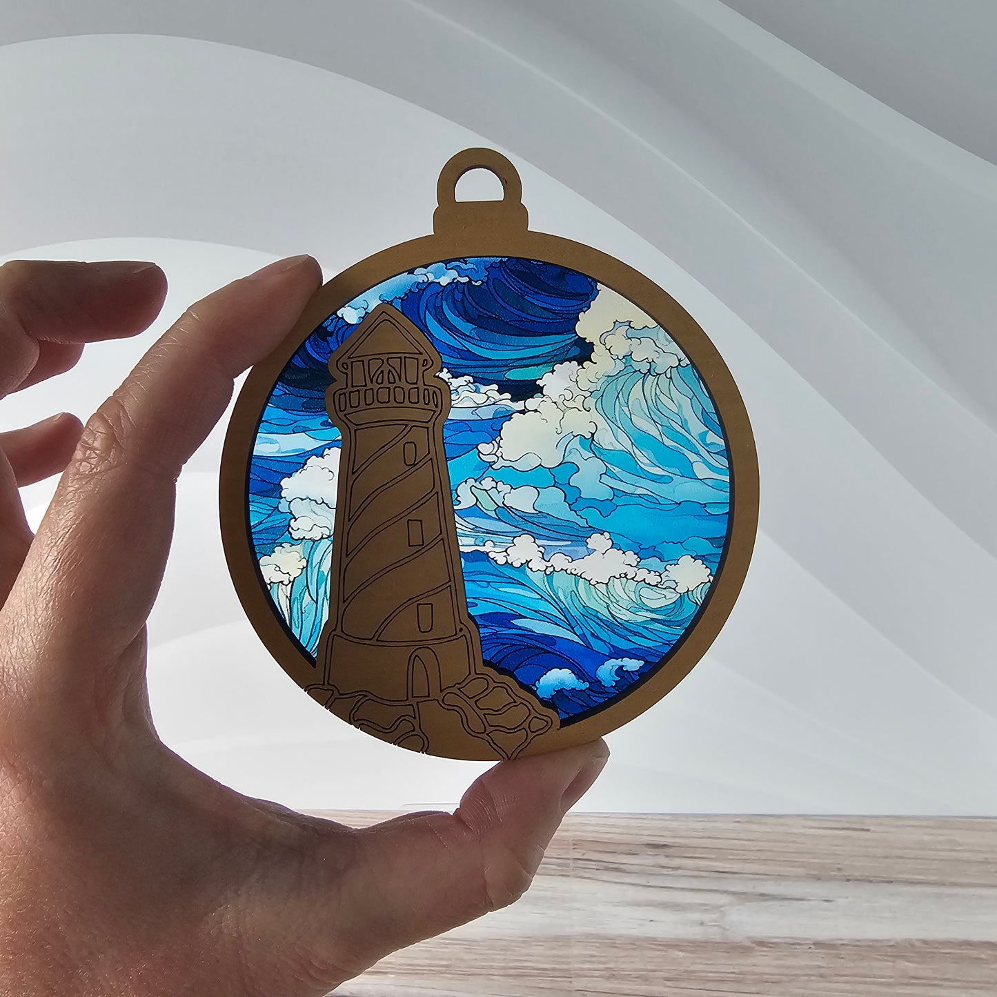 Lighthouse Suncatcher Ornament - Translucent Waves