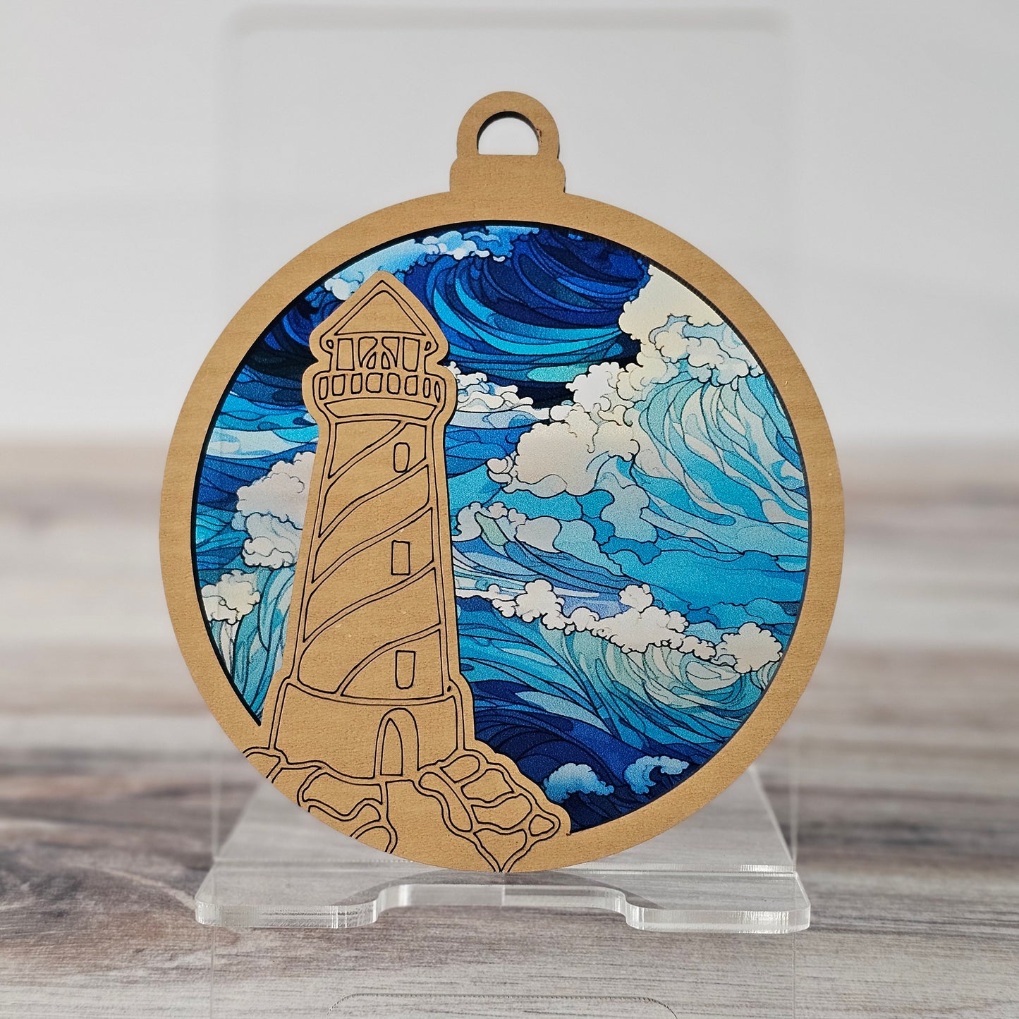 Lighthouse Suncatcher Ornament - Translucent Waves