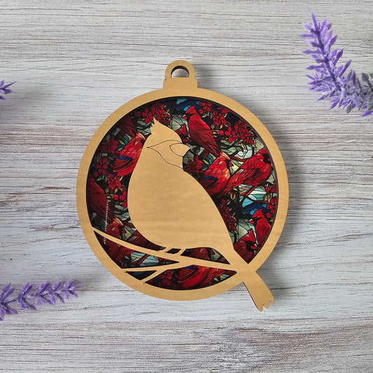 Cardinal Suncatcher Ornament - Translucent Spring Cardinals