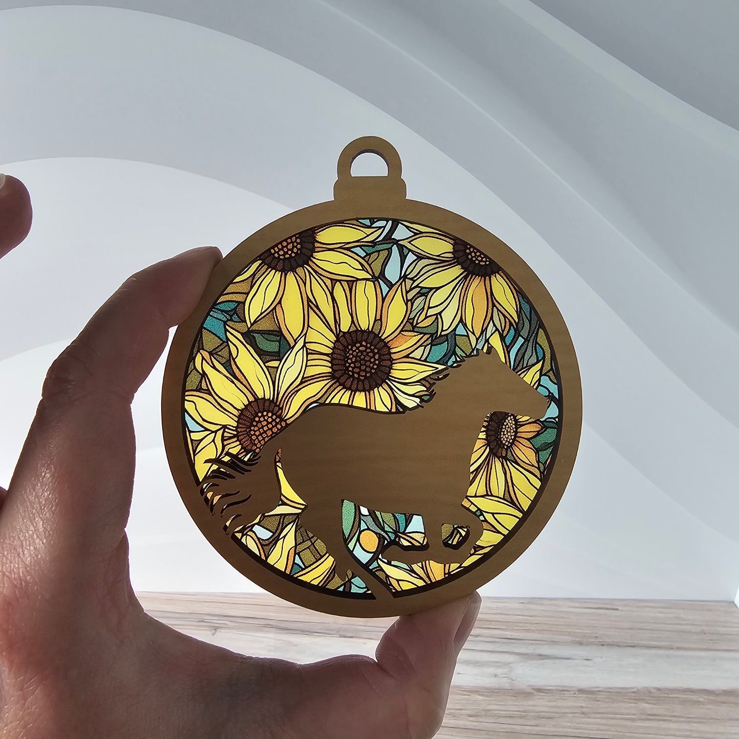 Horse Suncatcher Ornament - Translucent Sunflowers