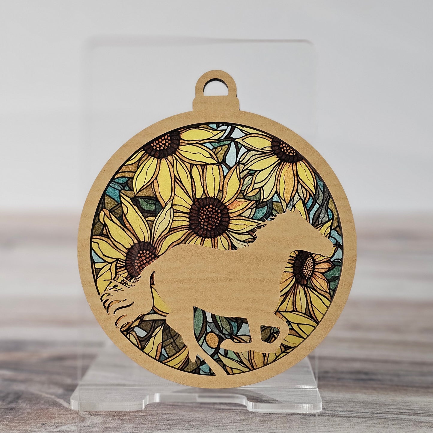 Horse Suncatcher Ornament - Translucent Sunflowers