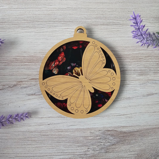 Butterfly Suncatcher Ornament - Translucent Dark Floral