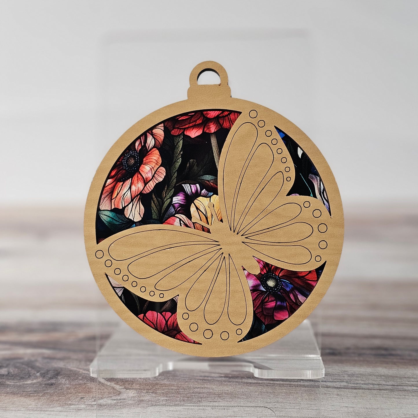 Butterfly Suncatcher Ornament - Translucent Dark Floral