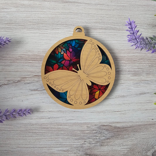 Butterfly Suncatcher Ornament - Translucent Stained Glass Floral