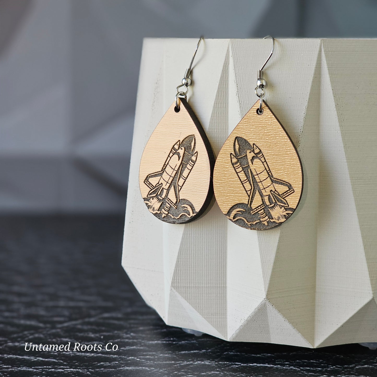 Wooden Space Shuttle Earrings