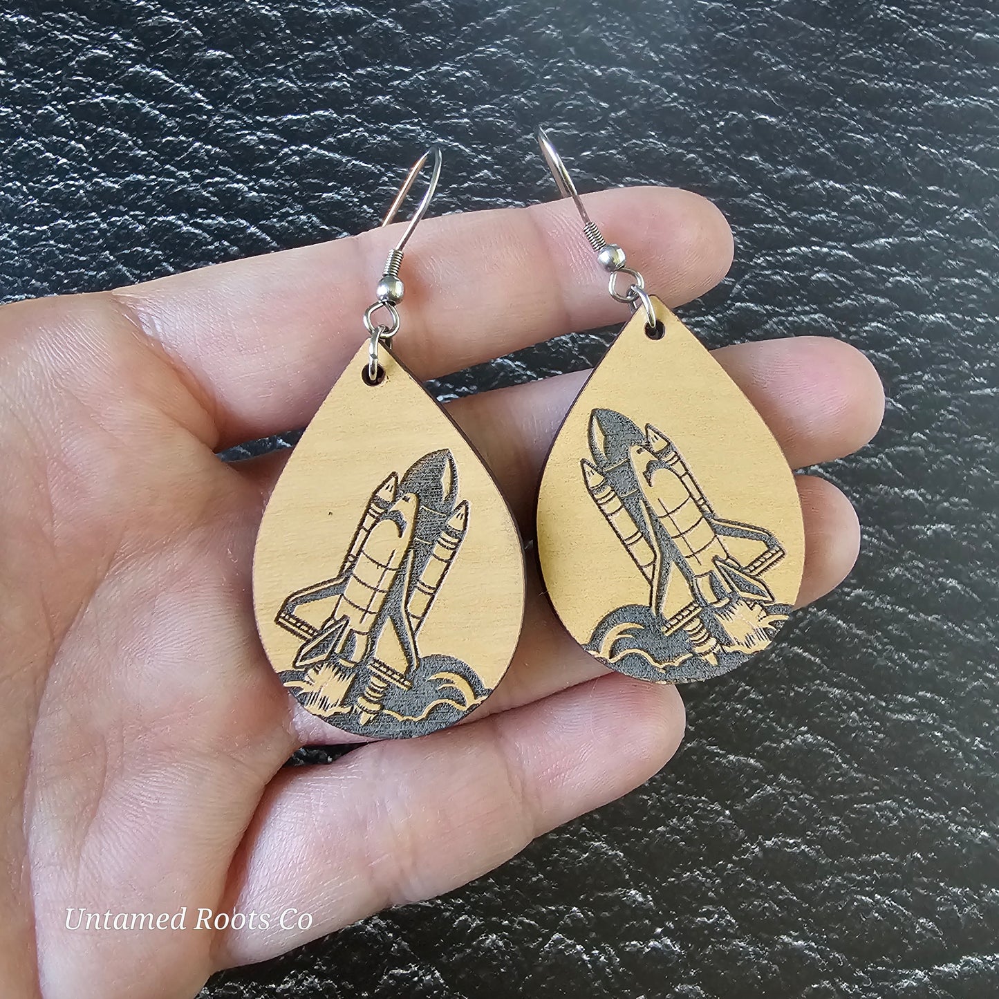 Wooden Space Shuttle Earrings