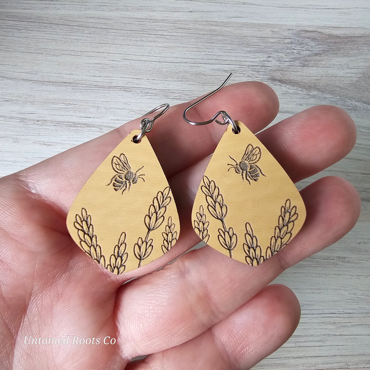 Wooden Bee Lavender Earrings