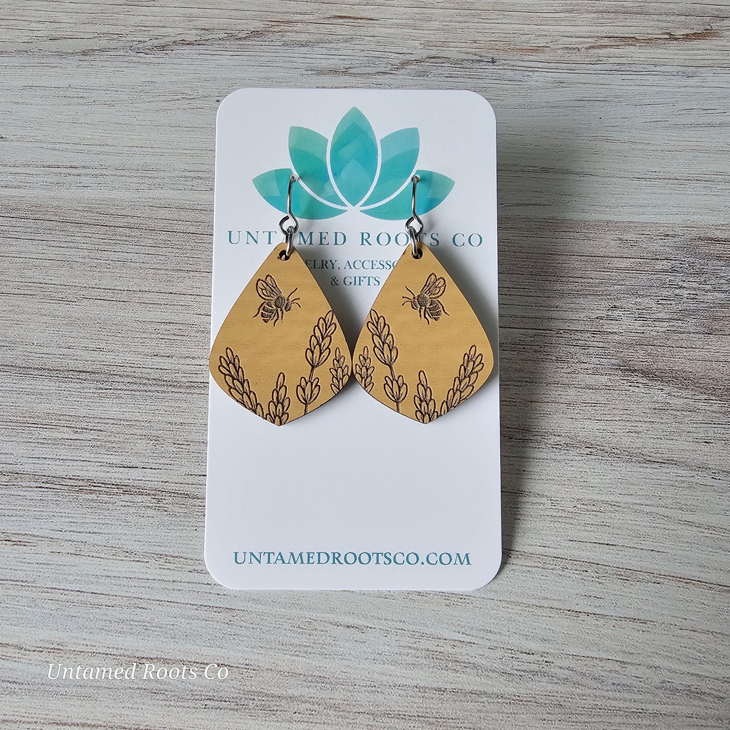 Wooden Bee Lavender Earrings