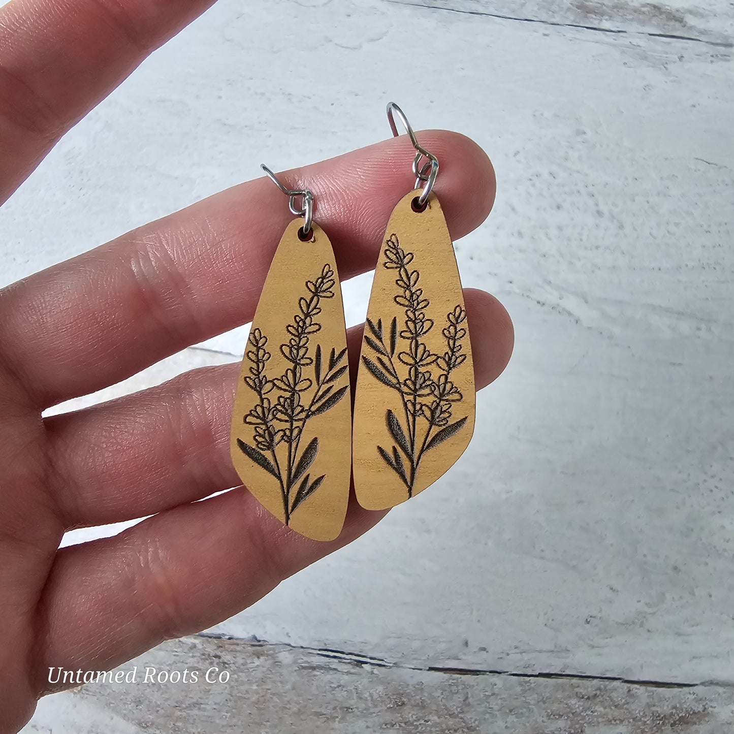 Wooden Lavender Floral Dangle Earrings