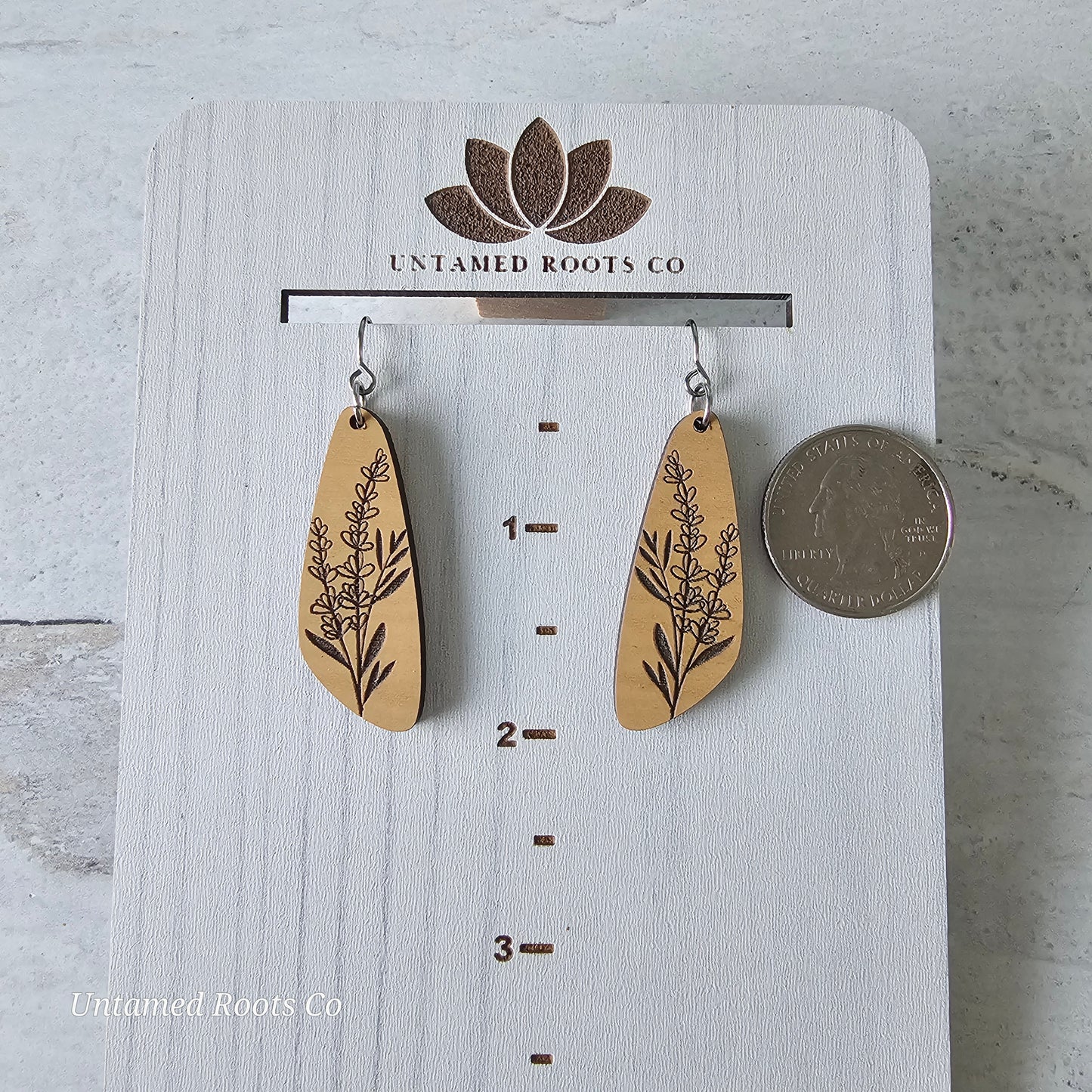 Wooden Lavender Floral Dangle Earrings