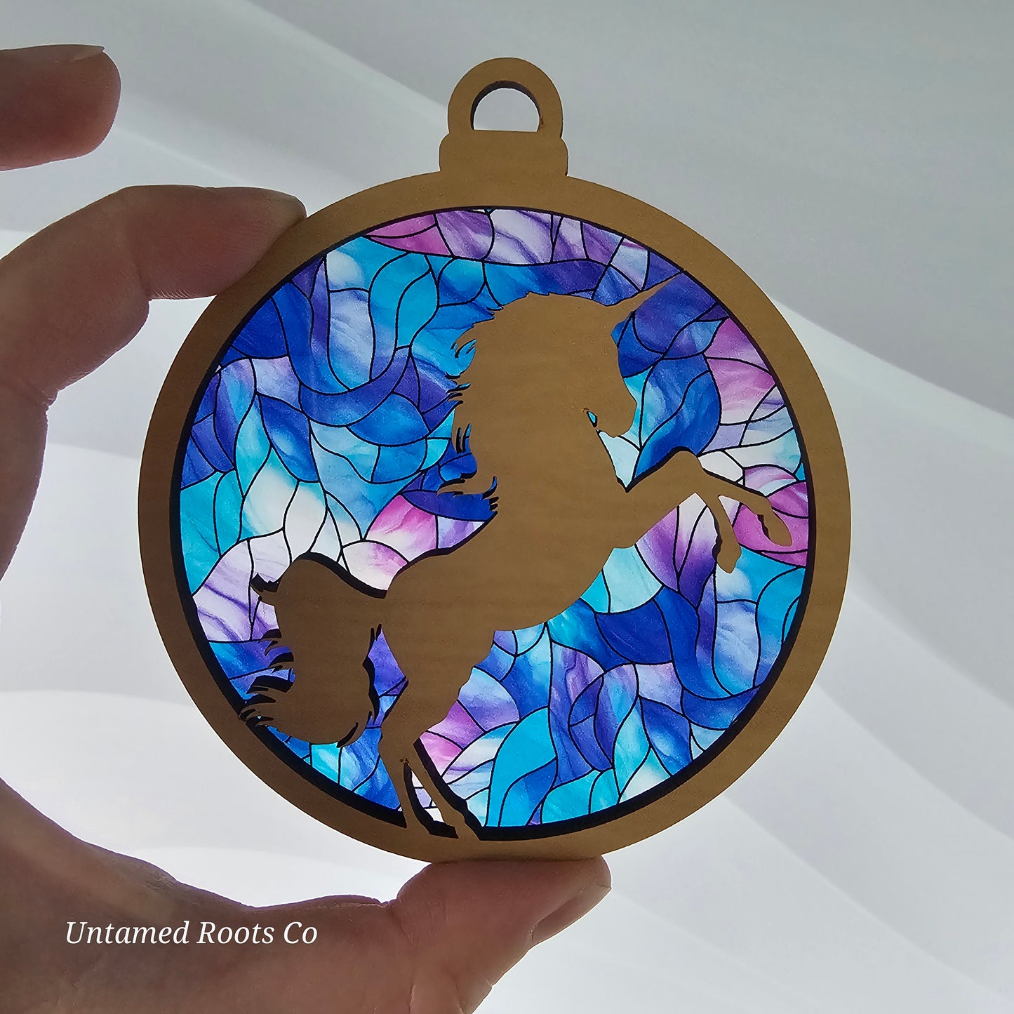 Unicorn Suncatcher Ornament - Translucent Pink & Purple Stained Glass