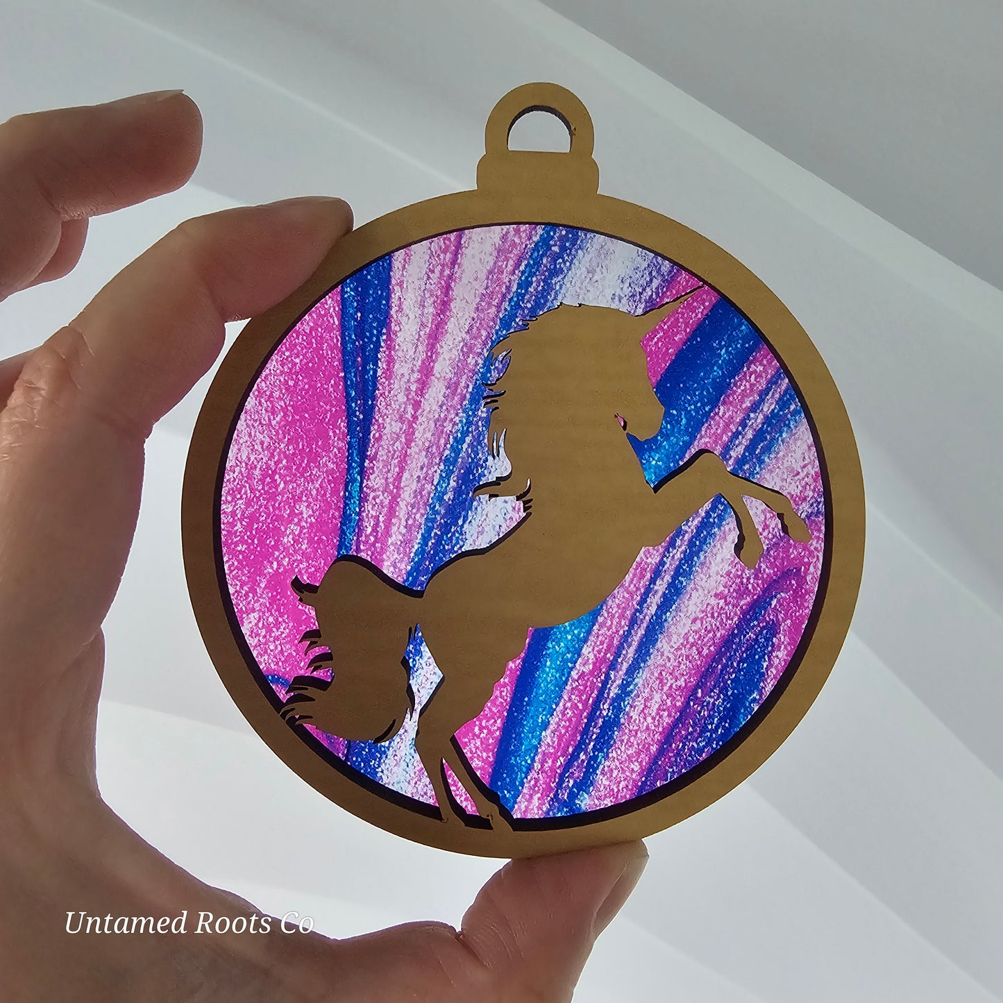 Unicorn Suncatcher Ornament - Translucent Pink & Purple Swirl