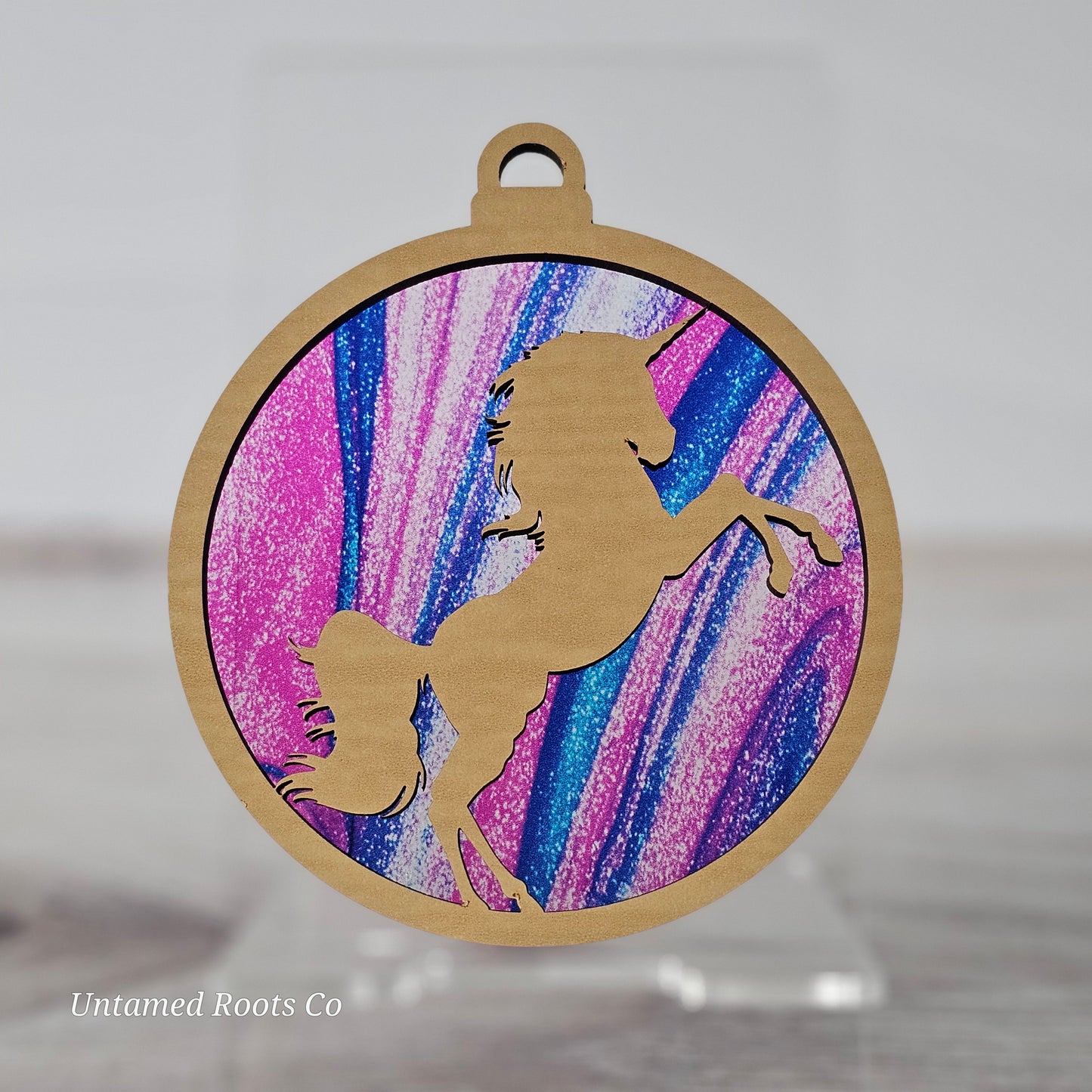 Unicorn Suncatcher Ornament - Translucent Pink & Purple Swirl