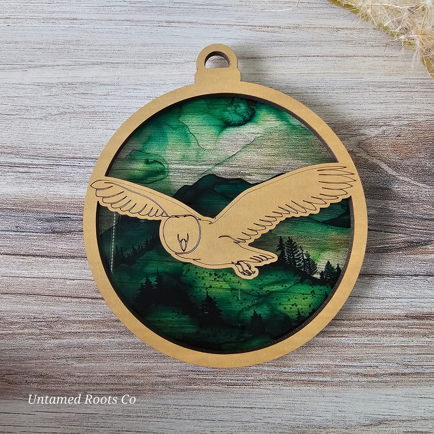 Owl Suncatcher Ornament - Translucent Hillside Forest