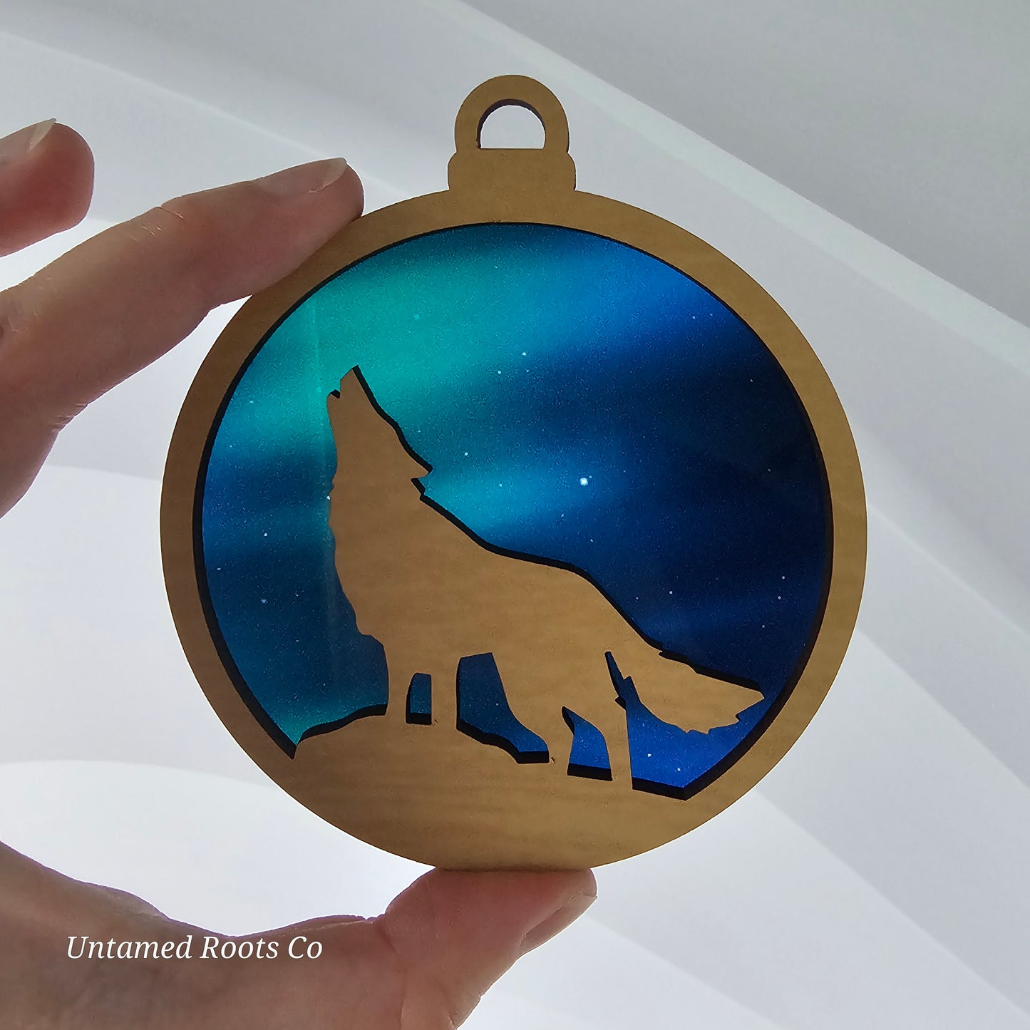 Wolf Suncatcher Ornament - Translucent Northern Lights