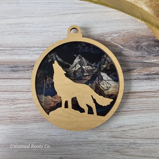 Wolf Suncatcher Ornament - Translucent Mountains