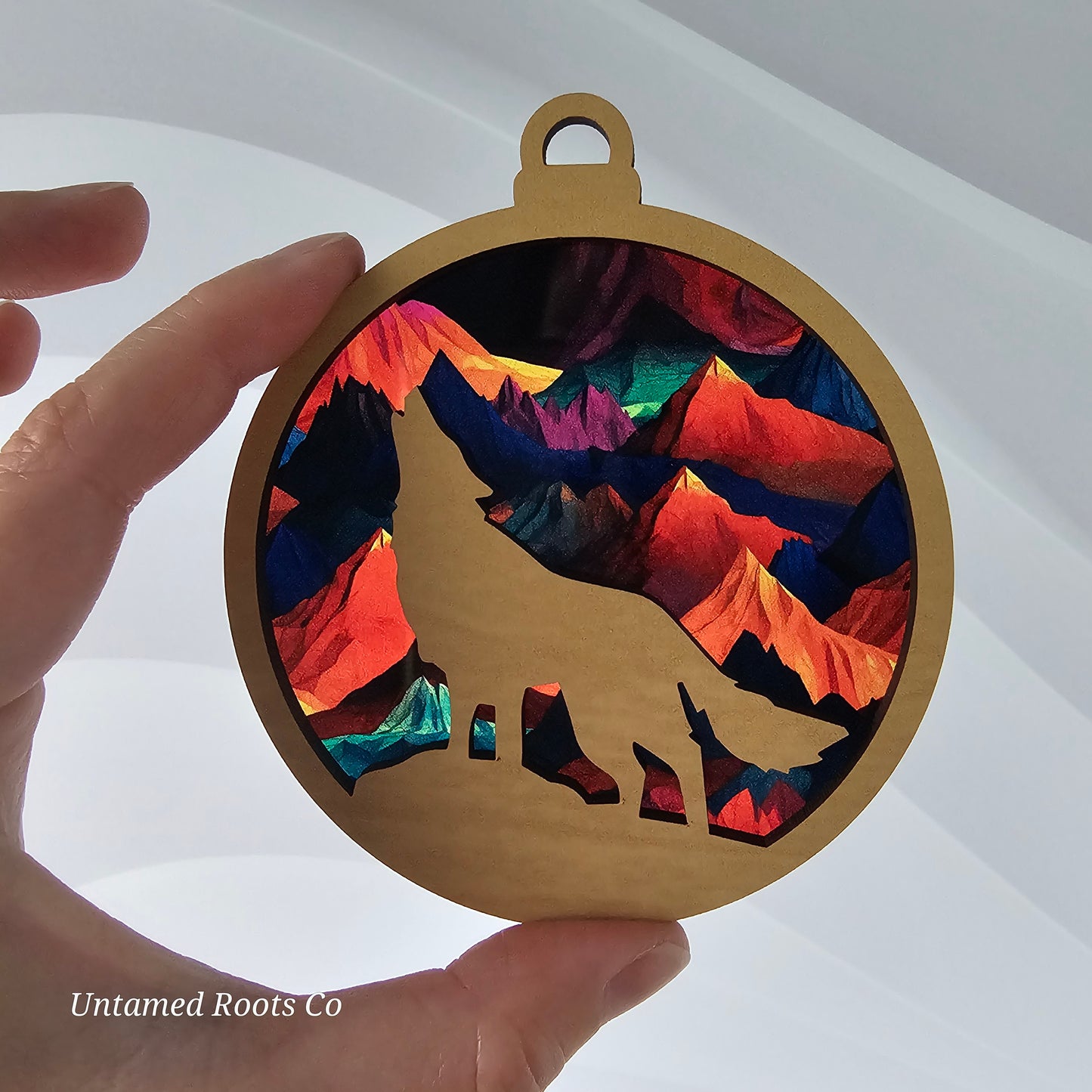 Wolf Suncatcher Ornament - Translucent Bold Mountains