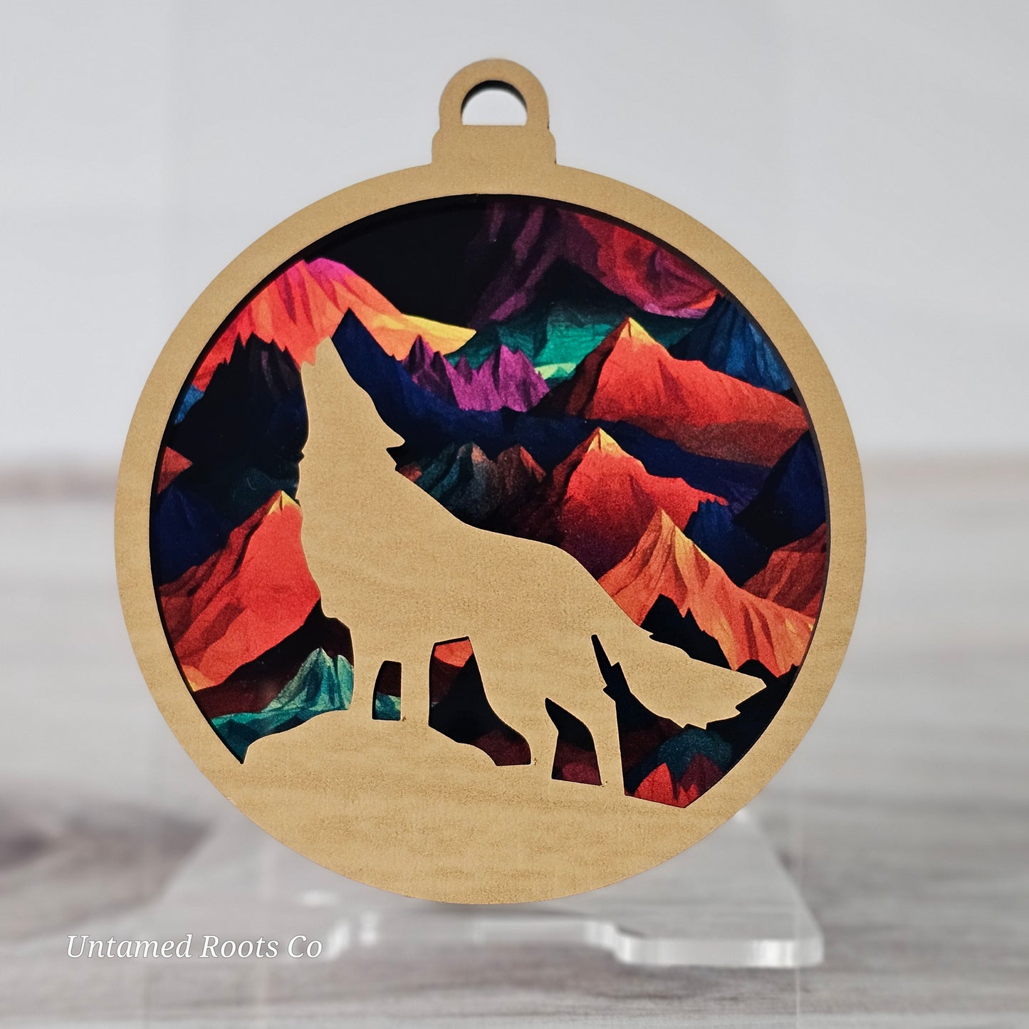 Wolf Suncatcher Ornament - Translucent Bold Mountains