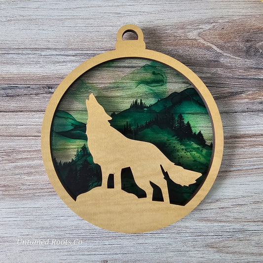 Wolf Suncatcher Ornament - Translucent Hillside Forest