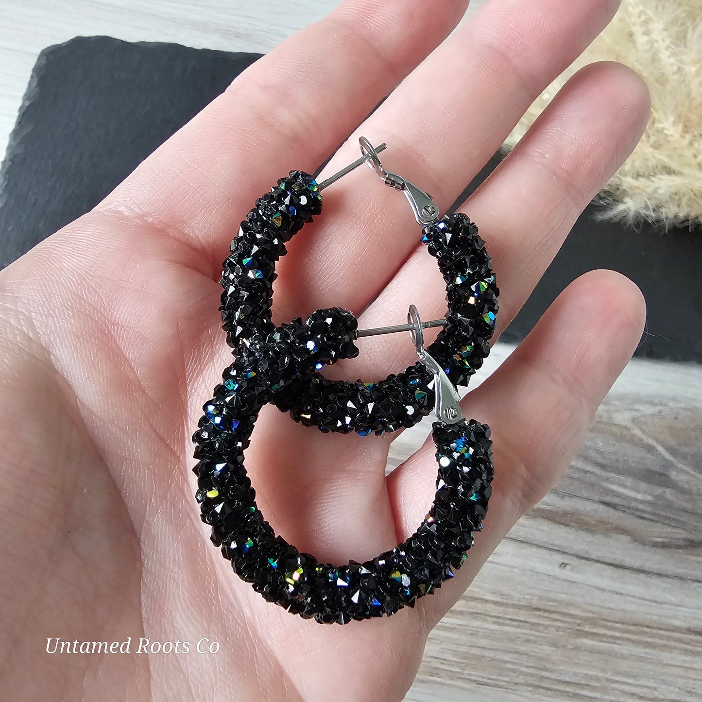 Black Chunky Glitter Hoops