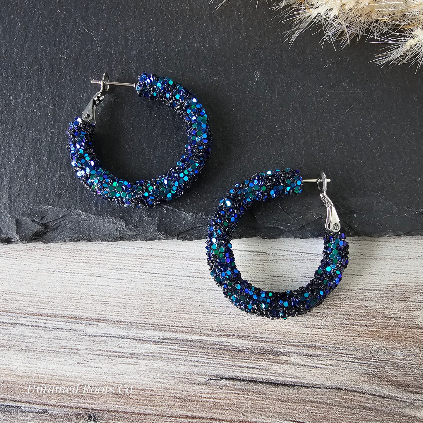 Iridescent Navy Glitter Hoops