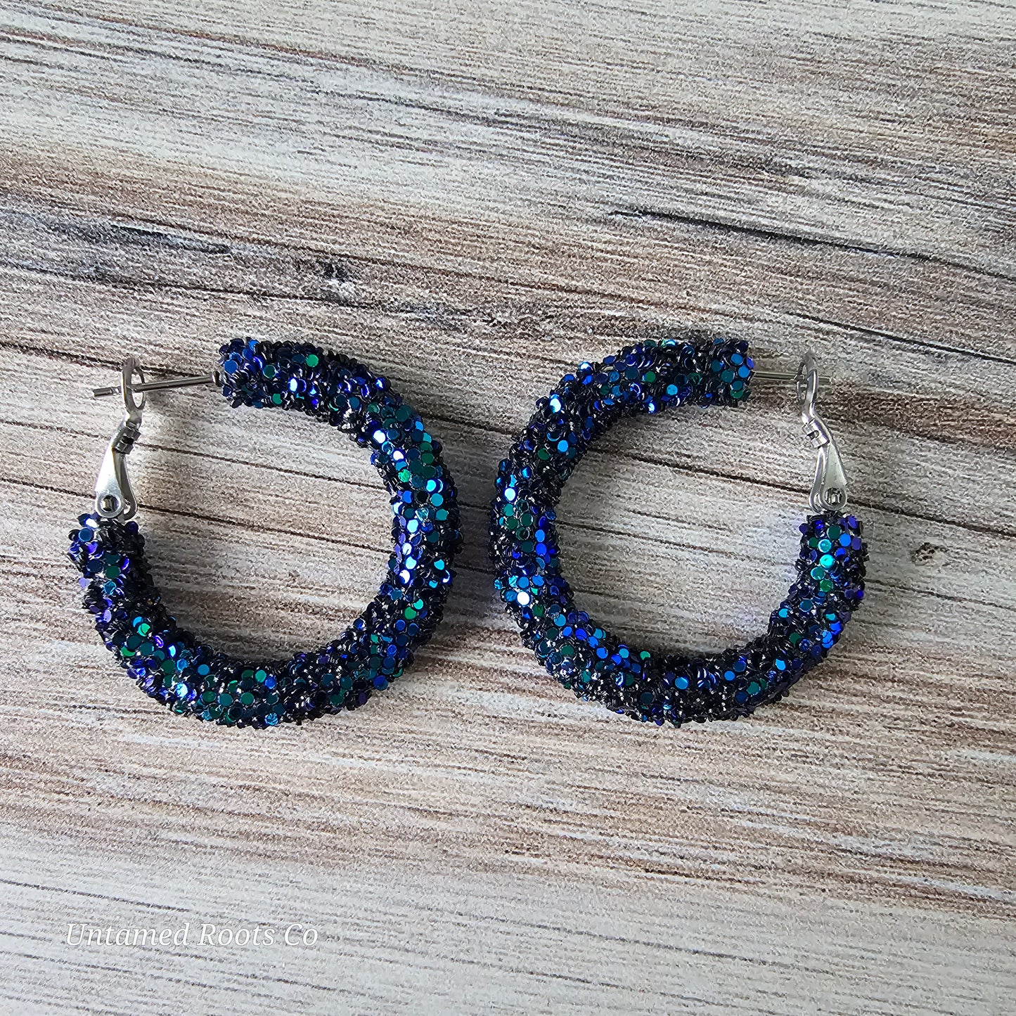 Iridescent Navy Glitter Hoops