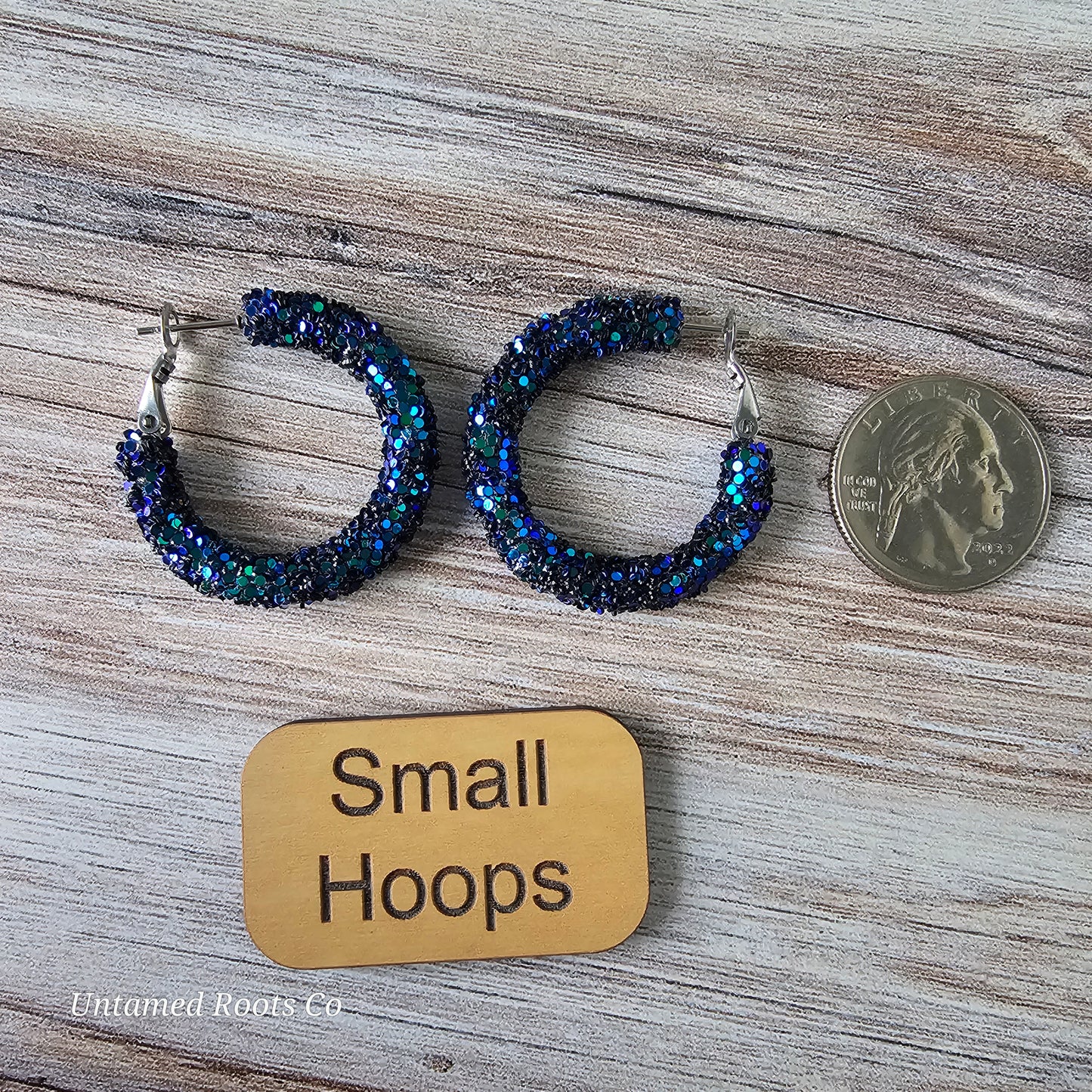 Iridescent Navy Glitter Hoops