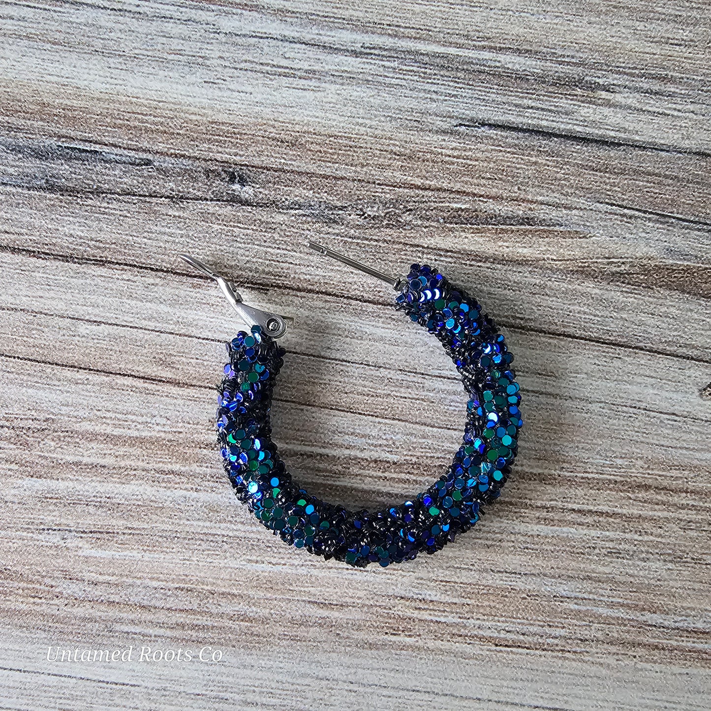 Iridescent Navy Glitter Hoops