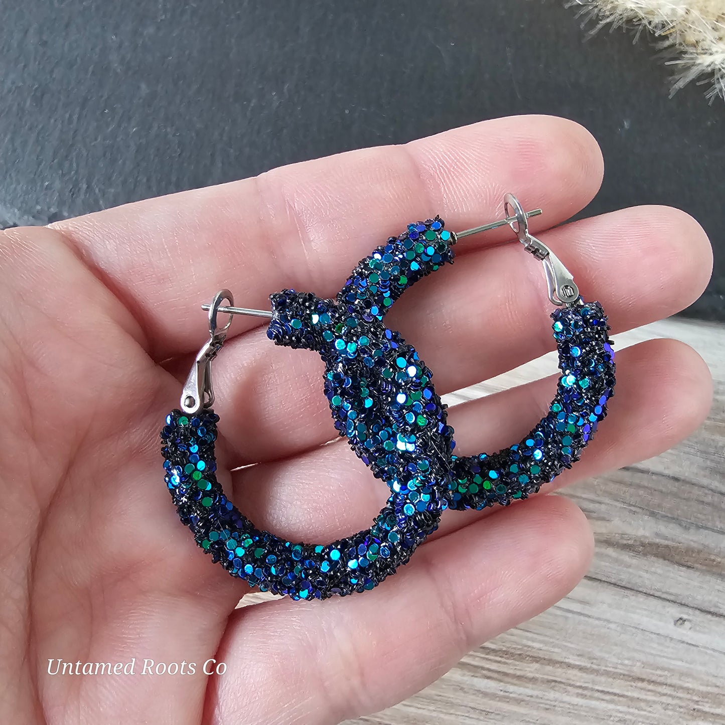 Iridescent Navy Glitter Hoops