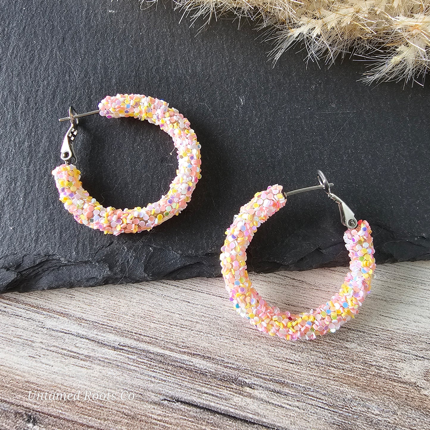 Peach Confetti Glitter Hoops