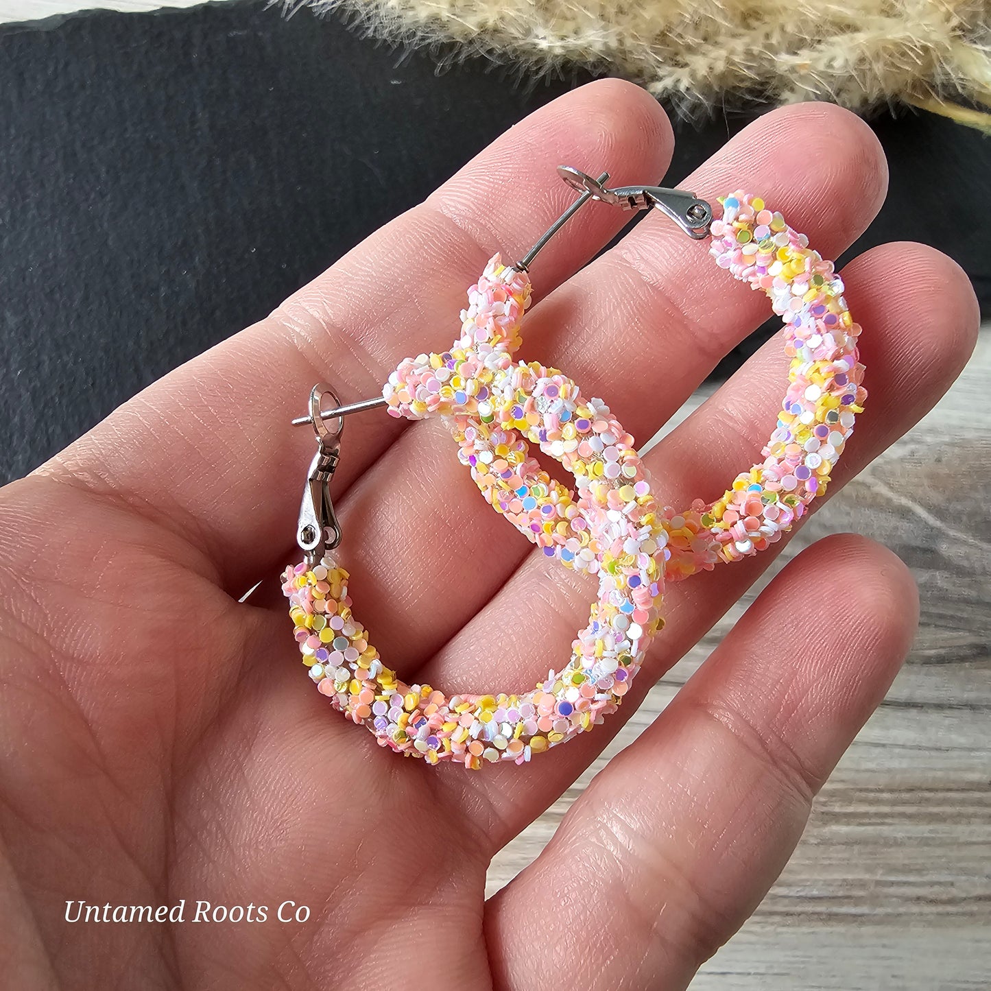 Peach Confetti Glitter Hoops