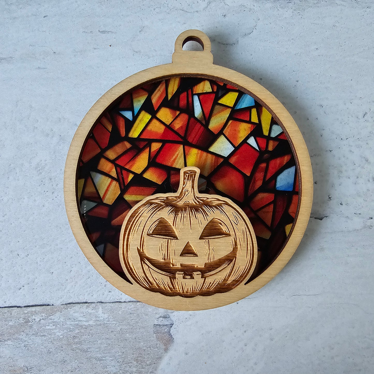 Jack-O-Lantern Suncatcher Ornament - Translucent Candy Corn