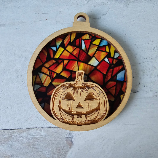 Jack-O-Lantern Suncatcher Ornament - Translucent Candy Corn