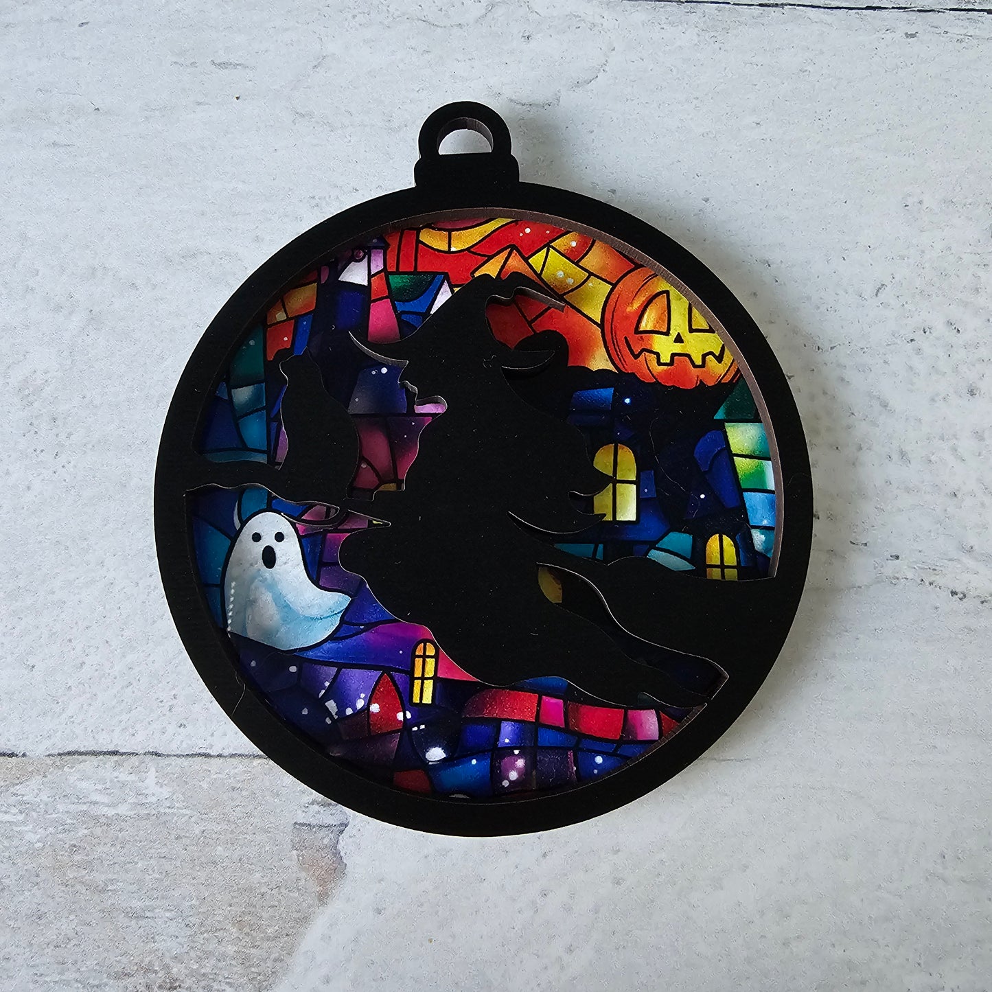 Witch Suncatcher Ornament - Translucent Colorful Haunted House