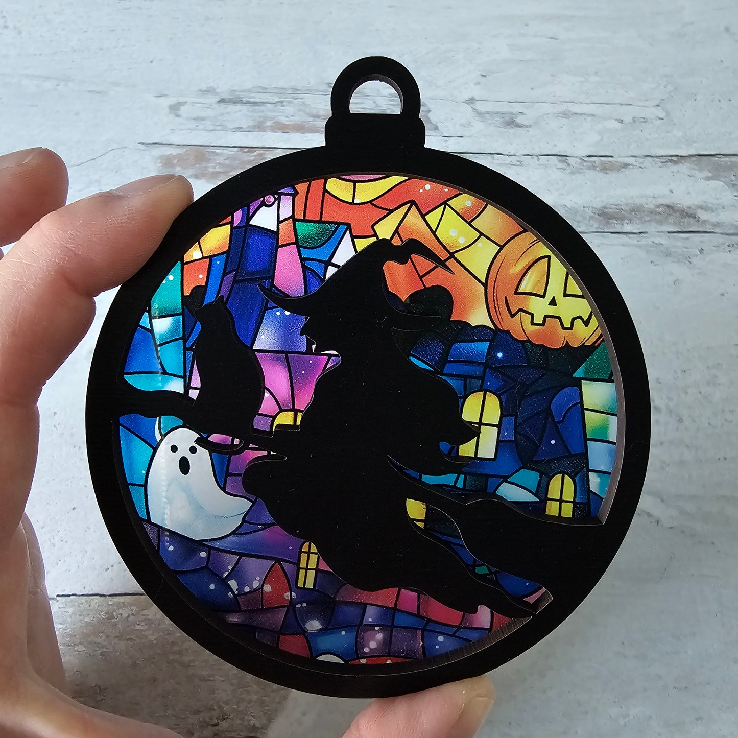 Witch Suncatcher Ornament - Translucent Colorful Haunted House