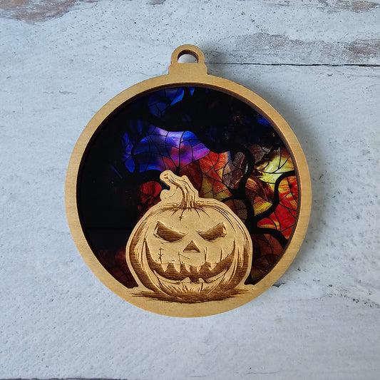 Jack-O-Lantern Suncatcher Ornament - Translucent Wicked Trees