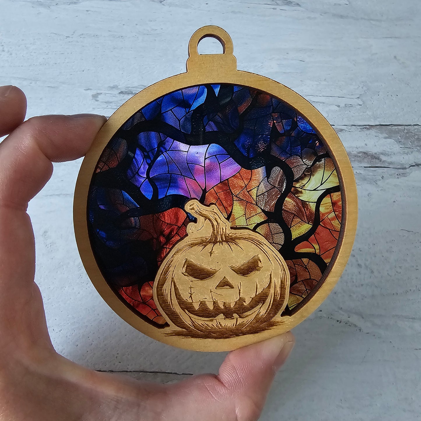 Jack-O-Lantern Suncatcher Ornament - Translucent Wicked Trees