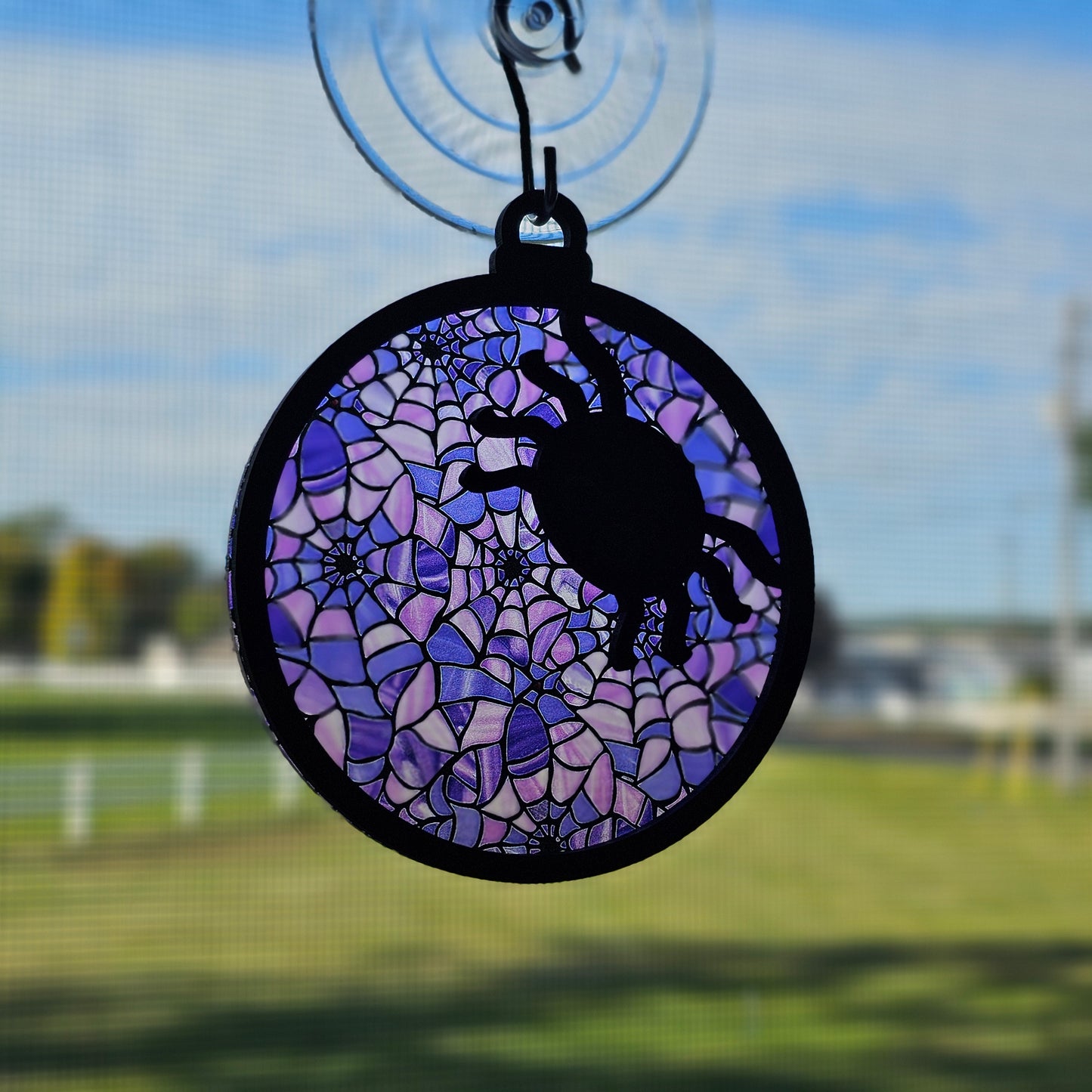 Spider Suncatcher Ornament - Translucent Purple Spider Webs