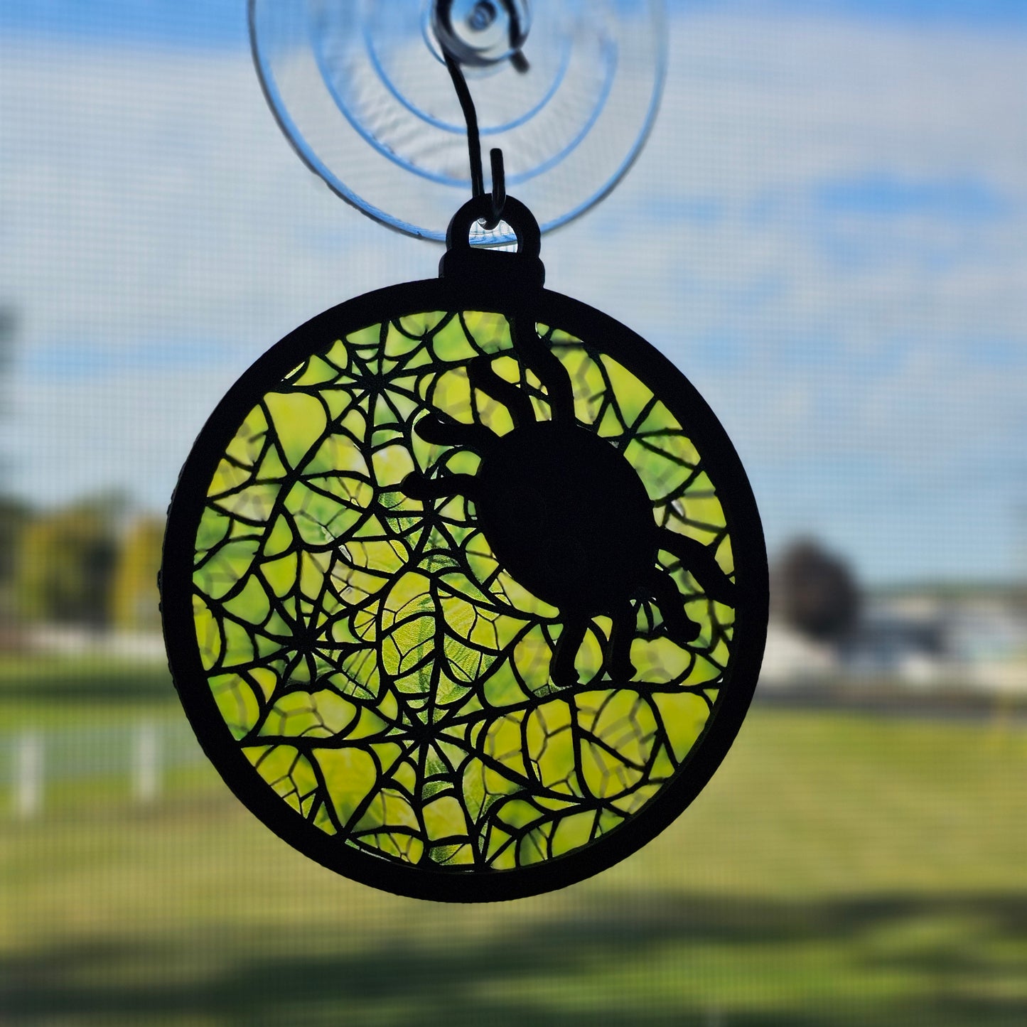 Spider Suncatcher Ornament - Translucent Green Spider Webs