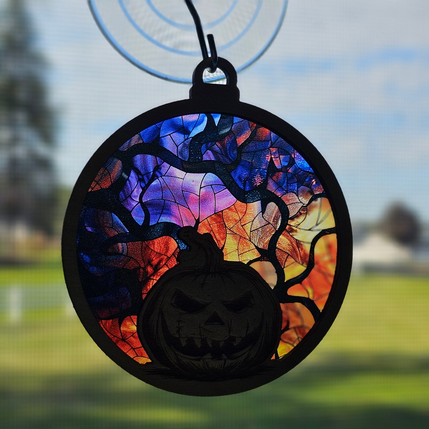 Jack-O-Lantern Suncatcher Ornament - Translucent Wicked Trees