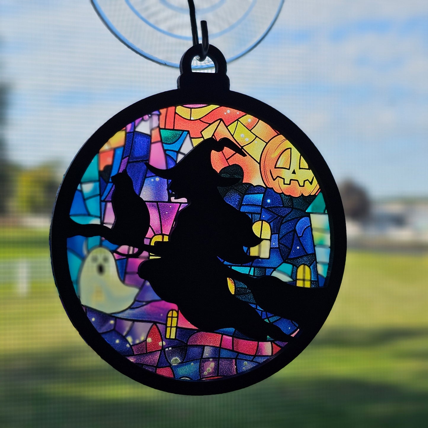 Witch Suncatcher Ornament - Translucent Colorful Haunted House