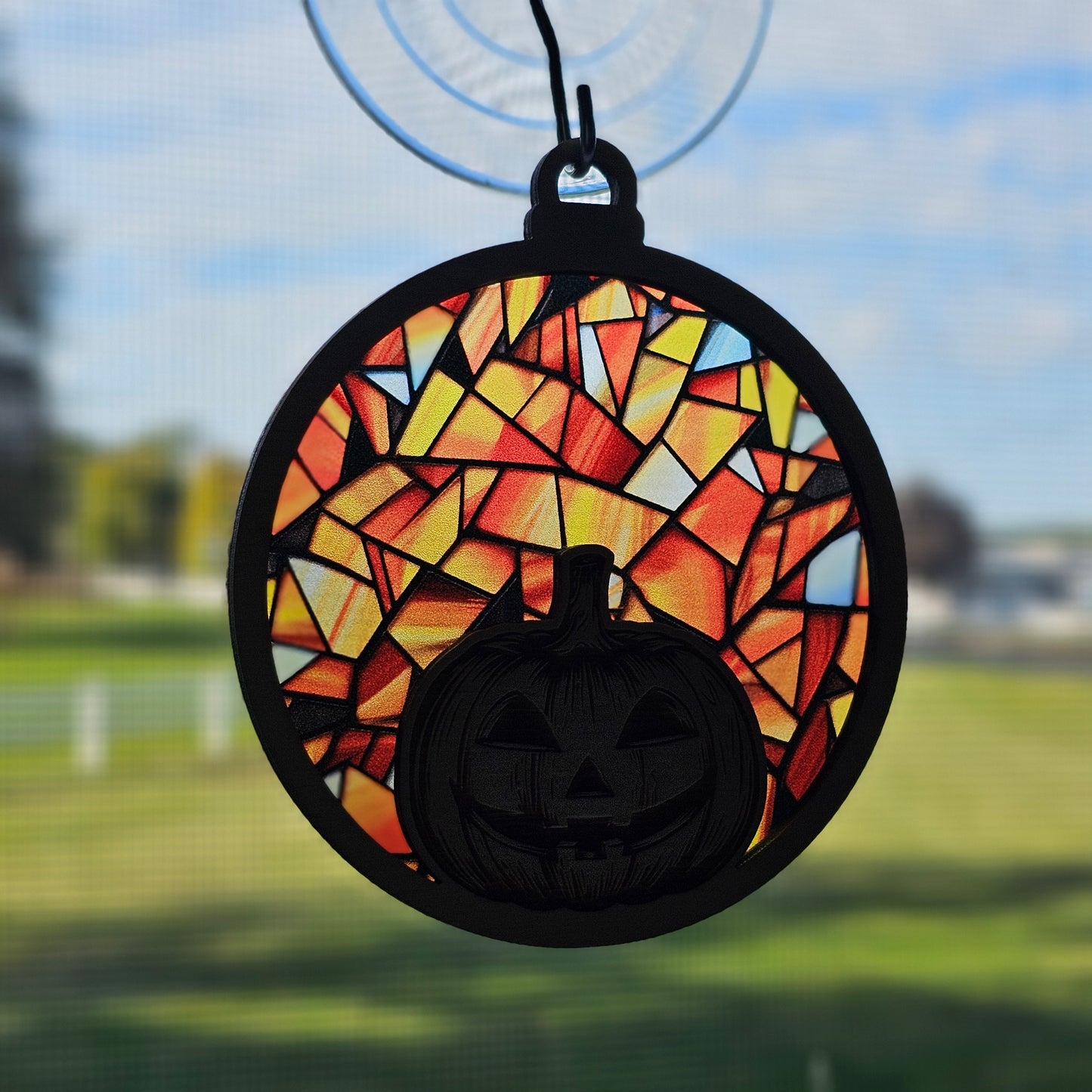 Jack-O-Lantern Suncatcher Ornament - Translucent Candy Corn