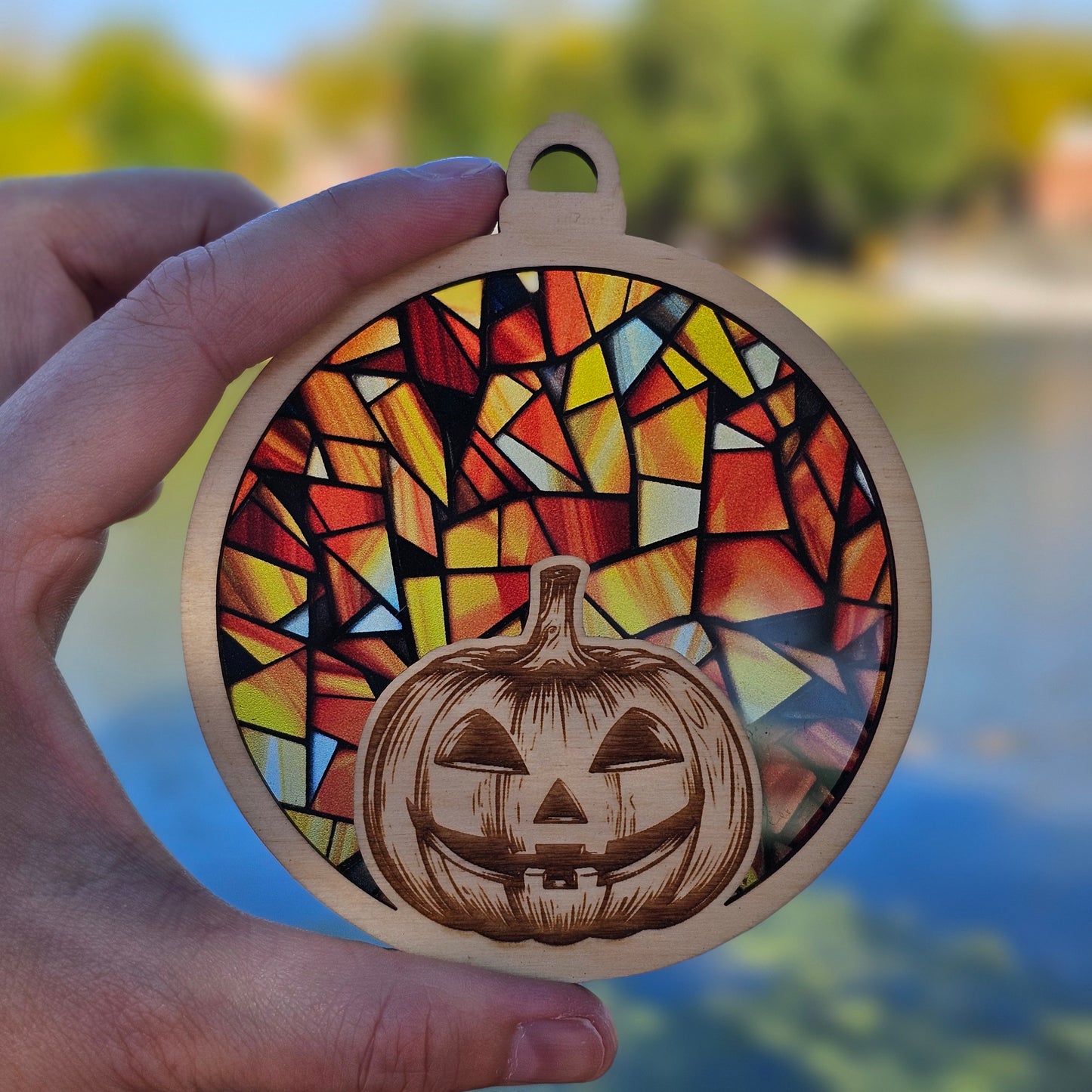 Jack-O-Lantern Suncatcher Ornament - Translucent Candy Corn