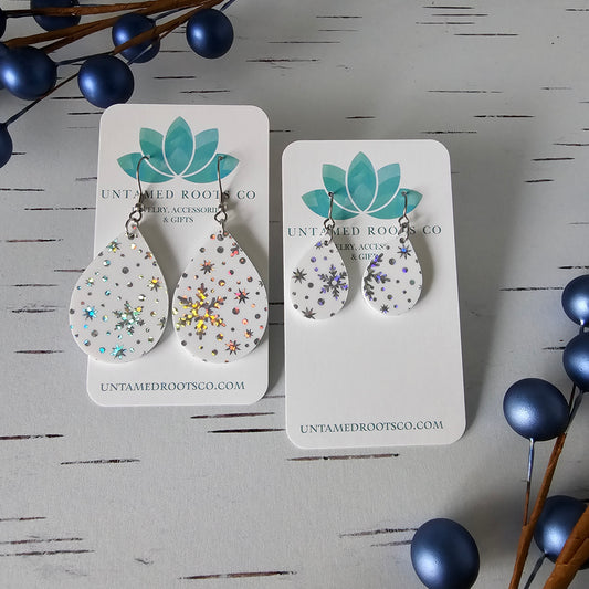 White Iridescent Snowflake Earrings