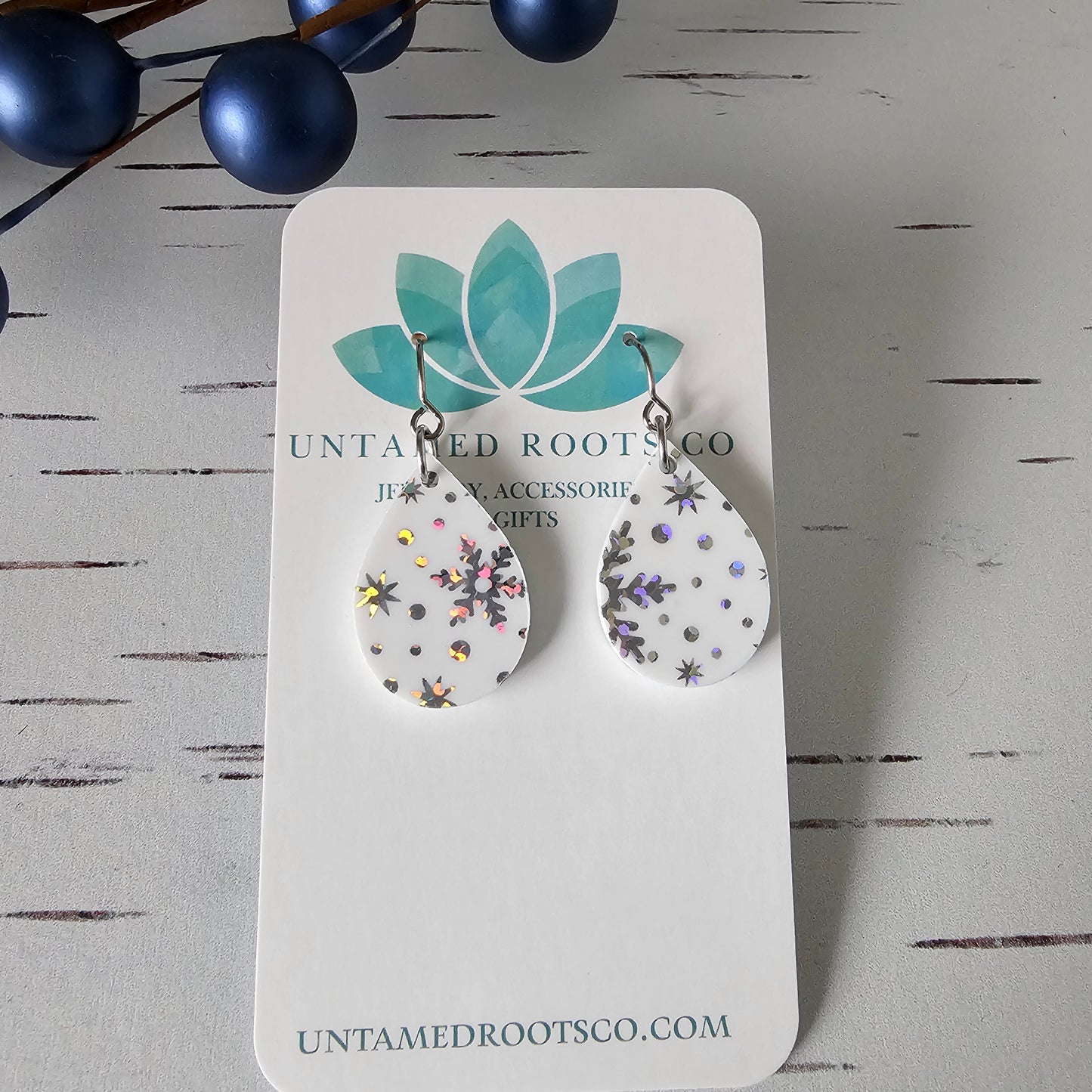 White Iridescent Snowflake Earrings